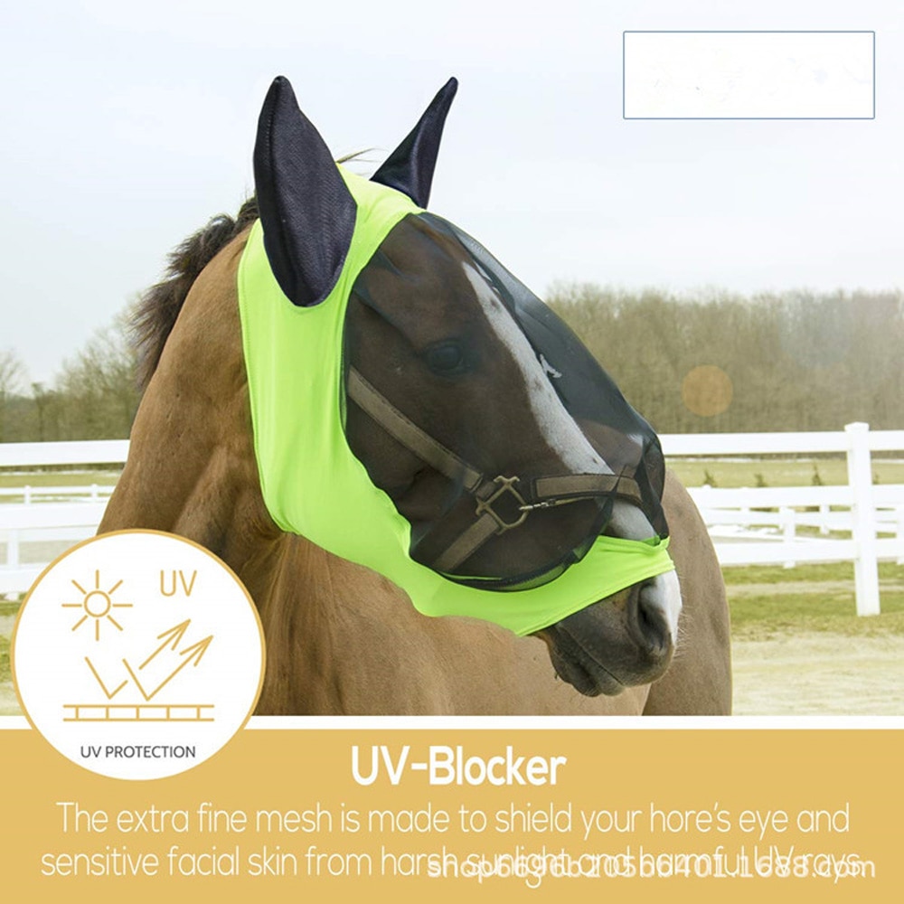 Horse Fly Mask Ear Cover Full Face Armour Mesh Pet Supplies Anti UV Horse Protector Shield Summer Breathable Anti-mosquito