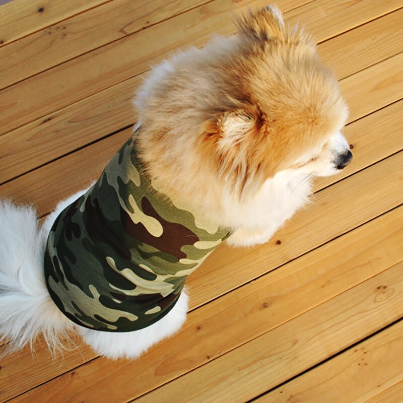 1Pcs Lente En Zomer Hond Kleren Puur Katoen Ademend T-shirt Teddy Puppy Corgi Camouflage Vest Puppy Kat Kleding