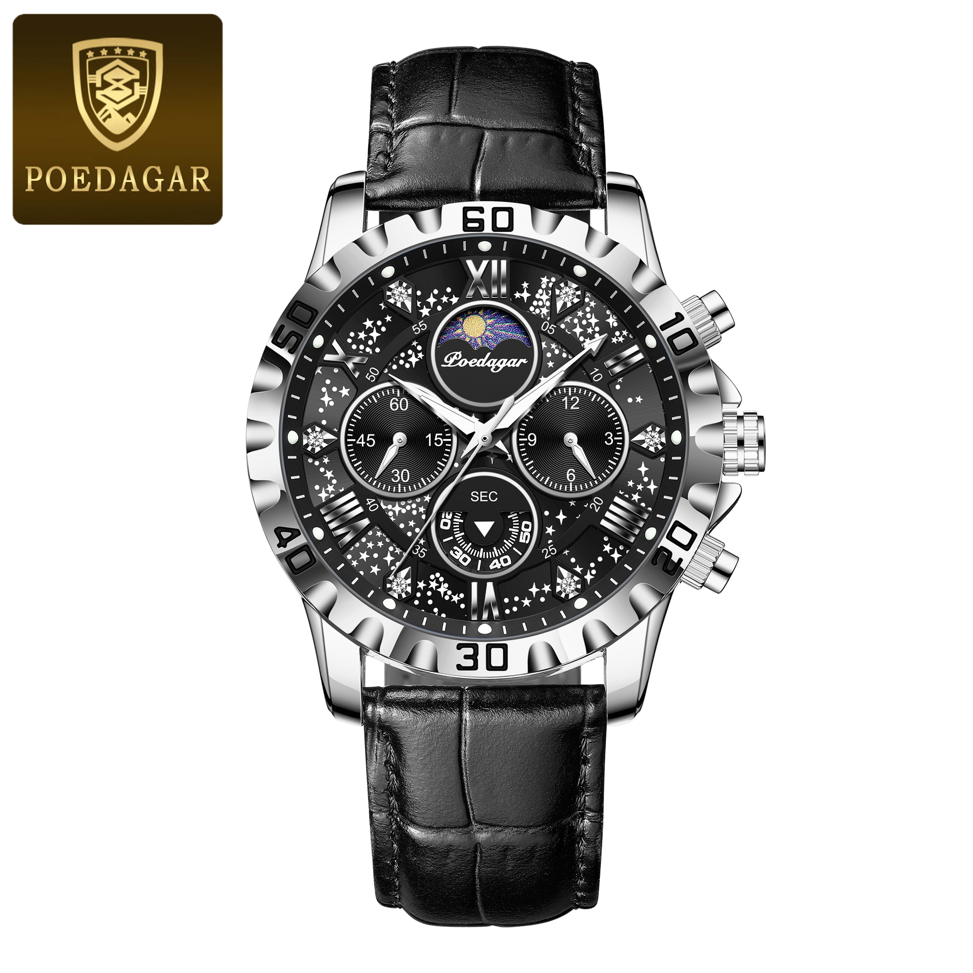 POEDAGAR Watch For Men Sport Quartz Man Wristwatch Waterproof Luminous Chronograph Leather Men's Watches Male Reloj: Rose