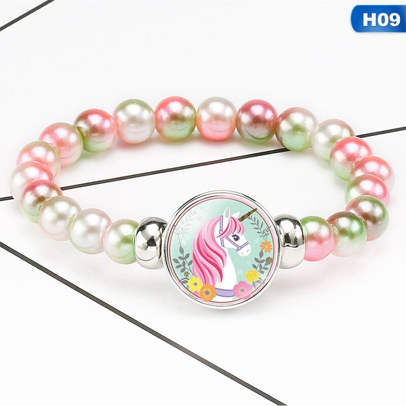 freundlicher Karikatur Einhorn Armbänder Schnur Schmuck Stein Armreif Einhorn Perlen Armbinde Geburtstag Partei freundlicher Armbinde: 09