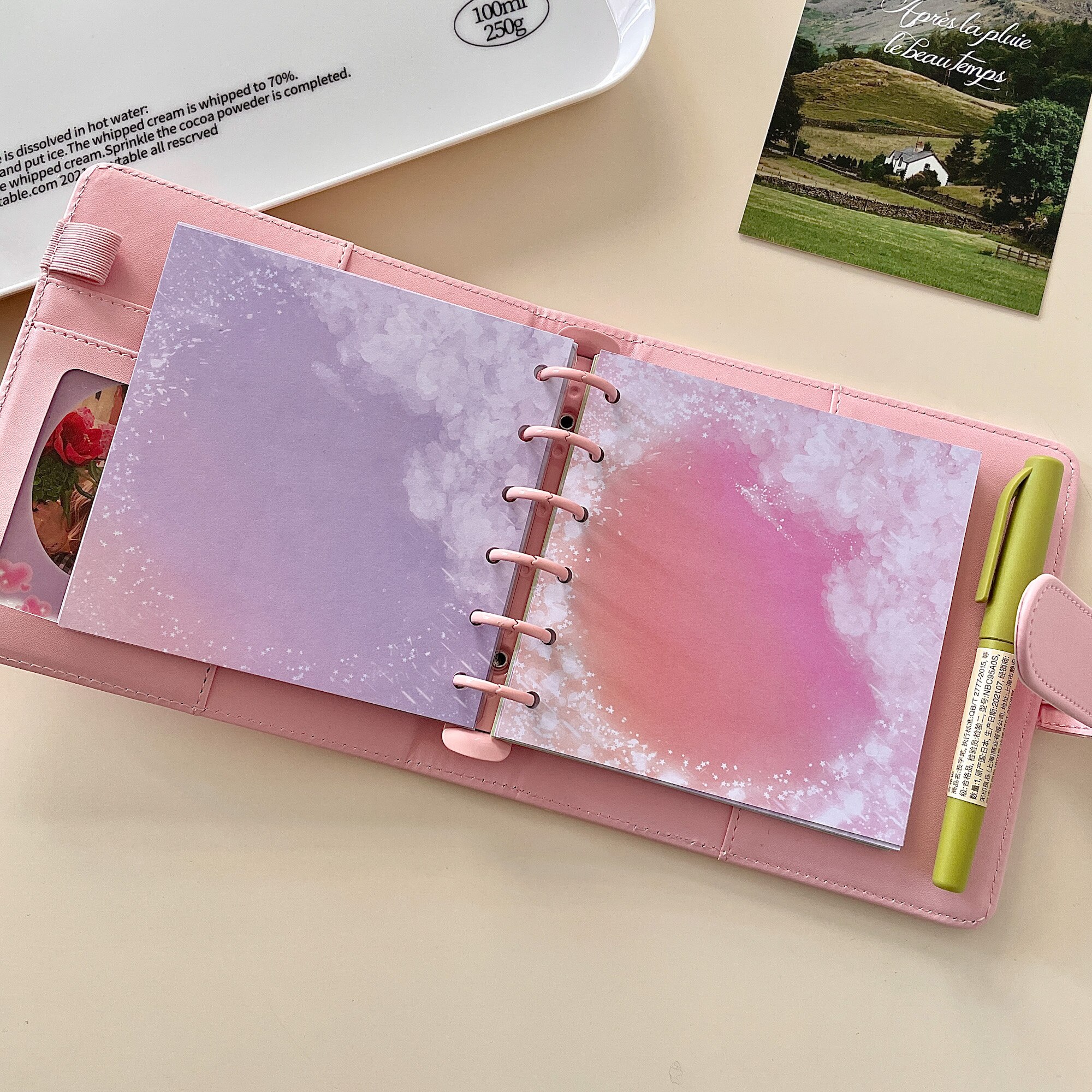 DIY Idol Cards Pink Square Loose Leaf Notebook Clear Photo Collage Card Star Admirer Square Binder 꾸미기 Korean Stationary: Cover with refill 1