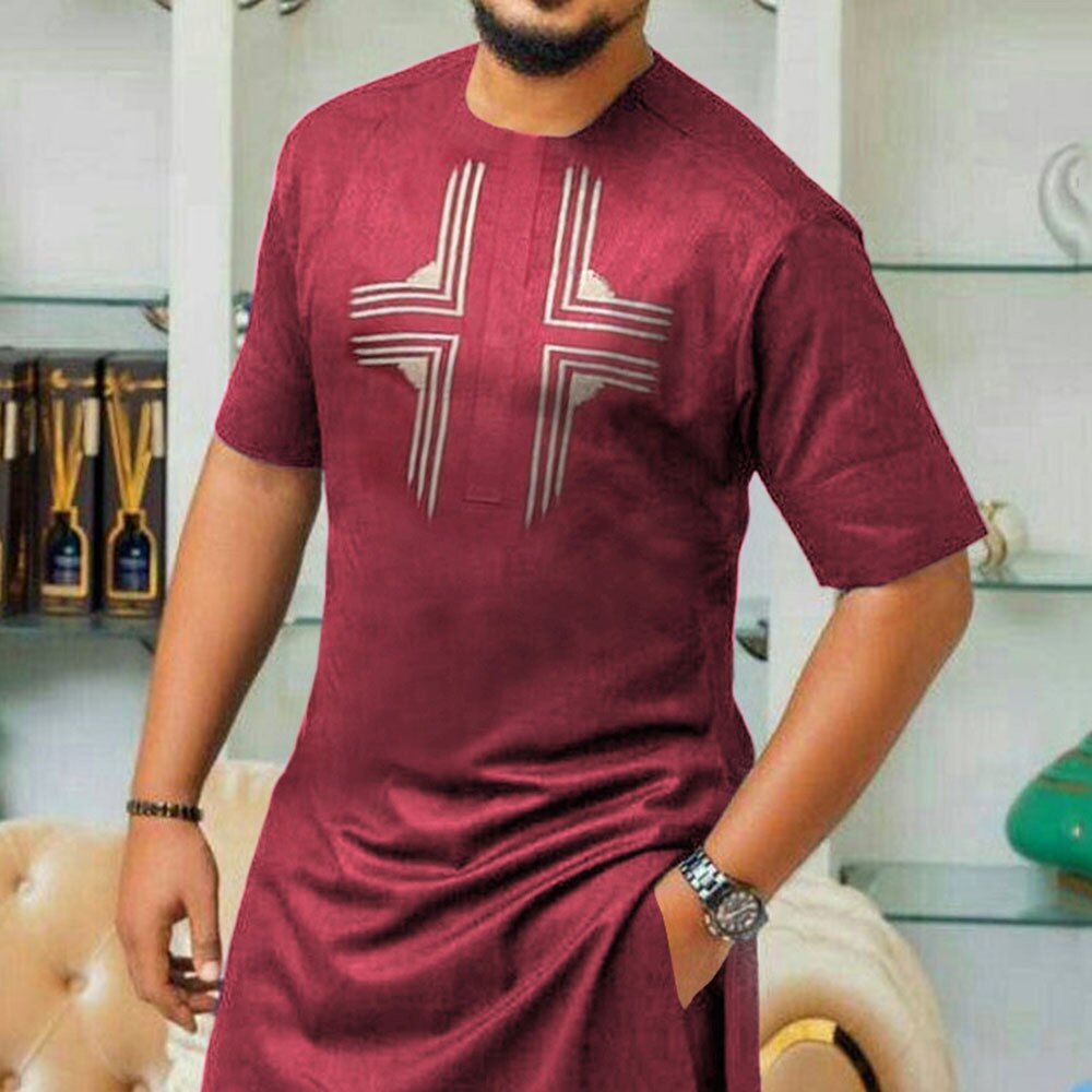 Dashiki africano de estilo étnico a la para hombre, camiseta de longitud media, camisa de manga corta con estampado geométrico, Tops informales de verano