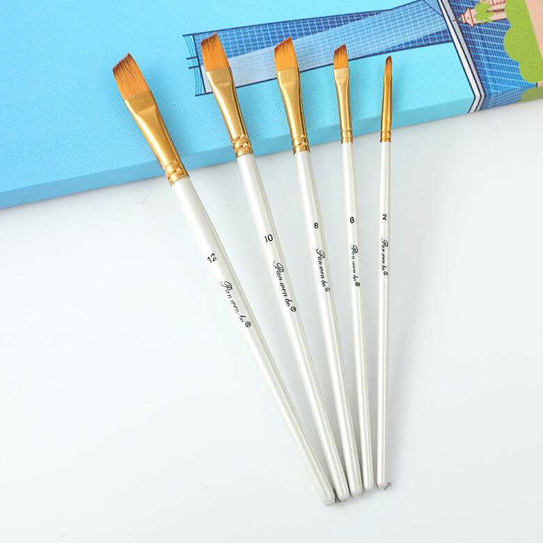 Artist Paint Brush Set 5Pcs Nylon Hair Wood Black Handle Watercolor Acrylic Oil Brush Painting Art Supplies: Pink