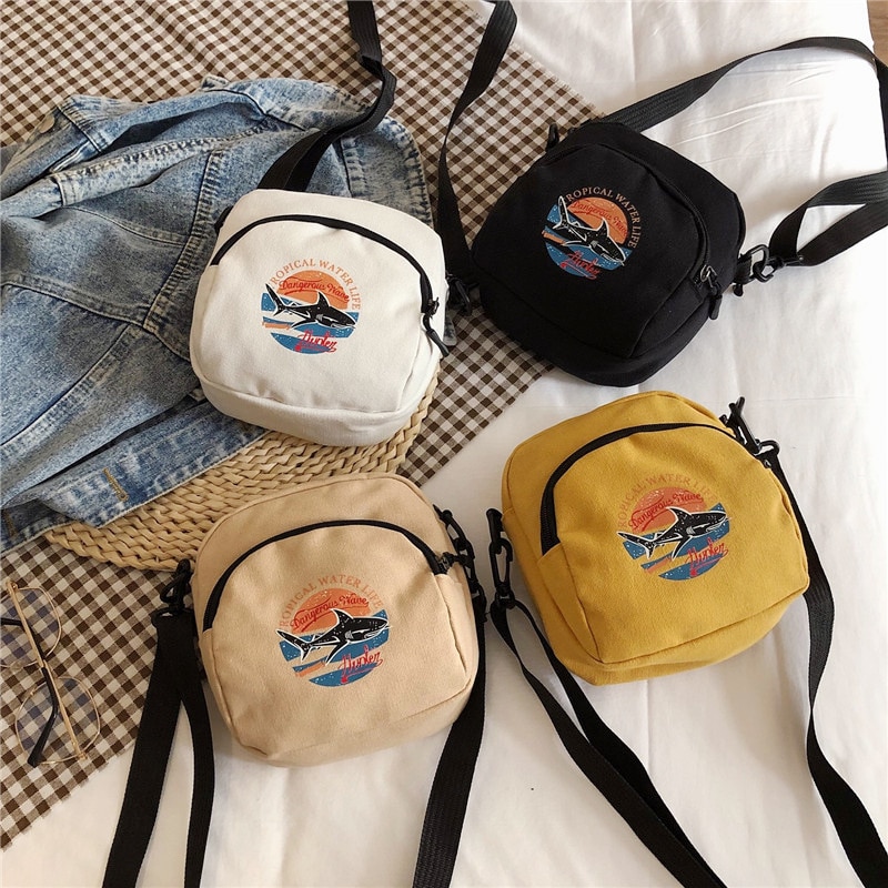 Japanese Canvas Women Bags Casual Messenger Bag Harajuku Style Ulzzang Small Square Bag Literary Simple Shoulder Bag