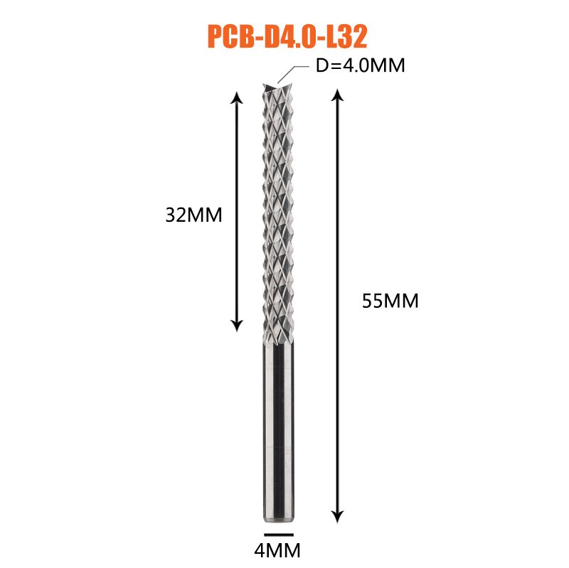 Vhm Corn End Mill Frees Bits D0.8, 1.0, 1.6, 1.8, 2.4, 3.1 Pcb End Mill Cnc Snijden Frezen: 1pc-D4.0-32-D4