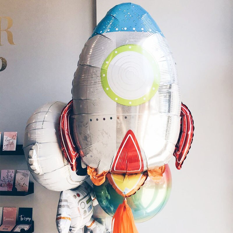 4Pcs Large Size Outer Space Cartoon Balloons Astronaut Balloons Rocket Balloons Baby Shower Kids Planet Themed Party Supplies