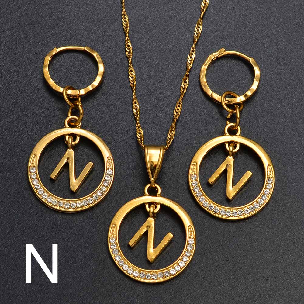 Anniyo A-Z Alphabet einstellen Anhänger Halskette und Ohrring einstellen,Guam, Hawaii, Afrikanische Initial Schmuck Englisch Buchstaben #260306