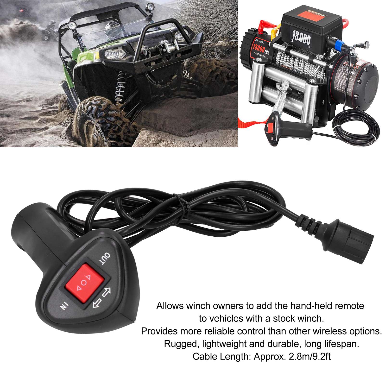 Electric Winch Remote Control Controller with 9.2ft Cable for Car Off‑Road Vehicle Winch Remote Control Electric Winch Remote
