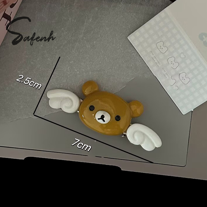 Pinza para el pelo de Ángel Kawaii Rilakkuma, flequillo de osito alado de dibujos animados, Clip LATERAL, horquillas para niña, accesorios para el cabello para estudiante,