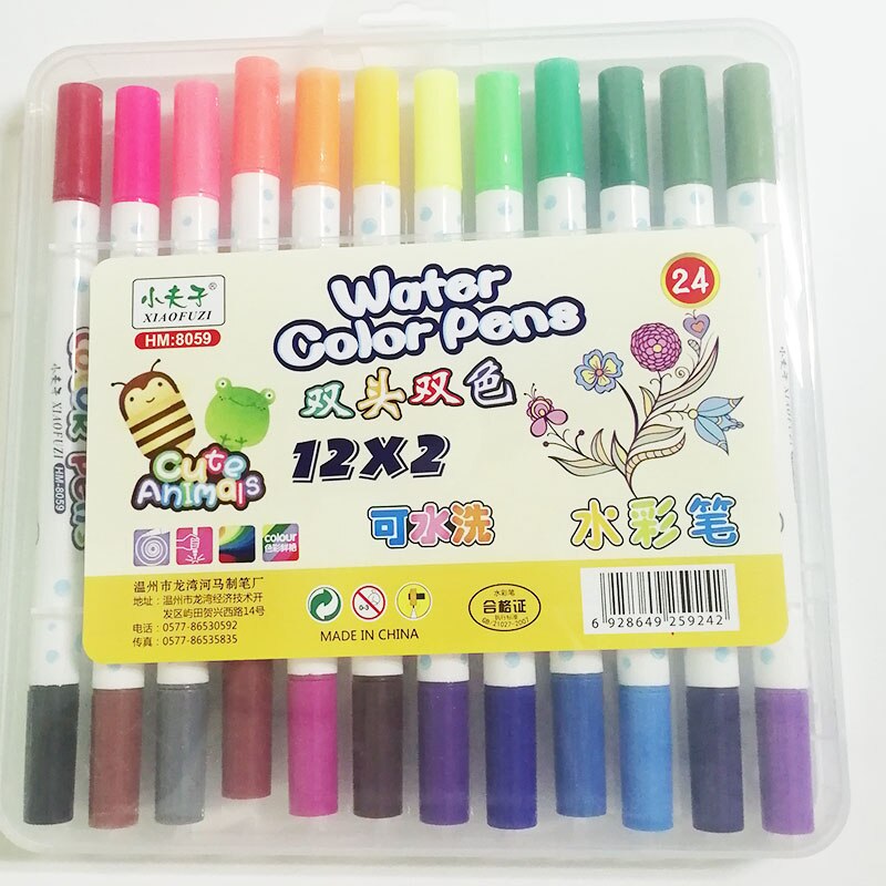 Bolígrafos de dibujo lavables para niños, rotuladores de acuarela, pintura, 24 colores/caja