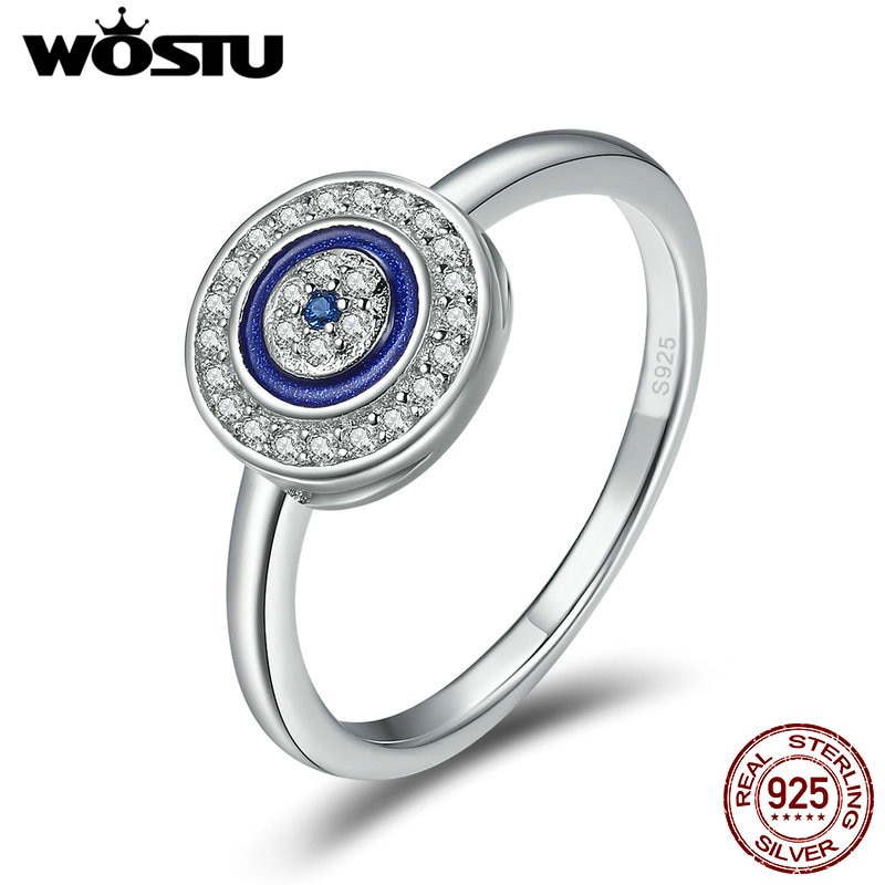 WOSTU 100% 925 Sterling Silver Lucky Blue Eyes Samsara Finger Ring For Women Good Luck Jewelry CQR208