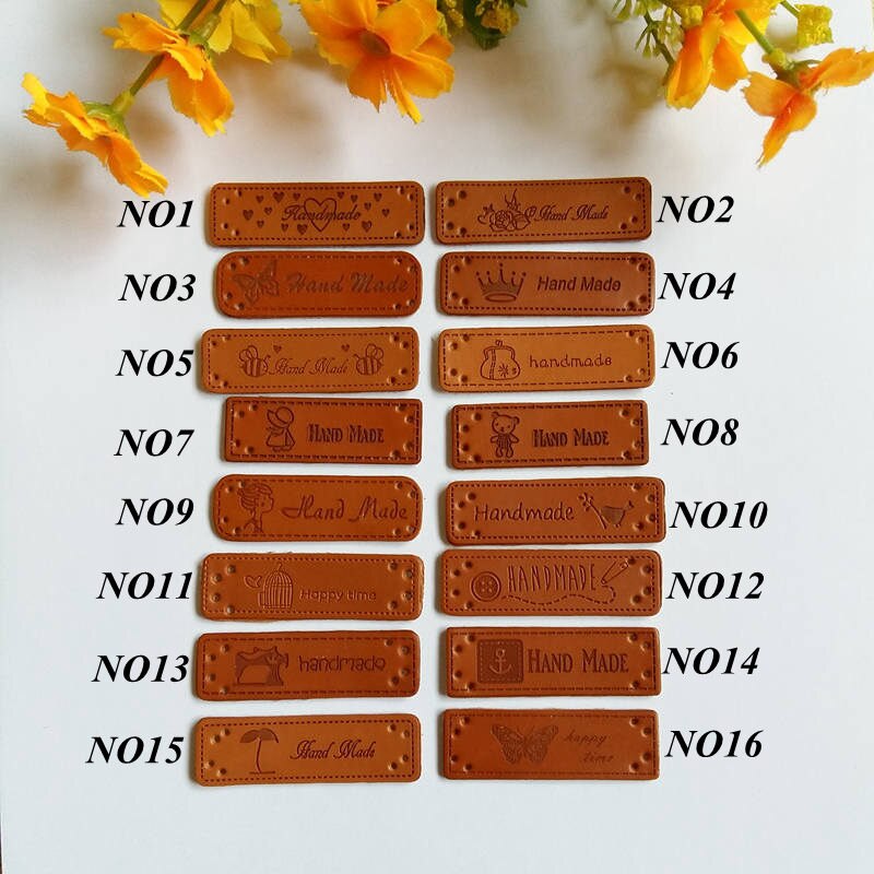 10pcs PU Leather Labels Handmade garment Labels 15MM*50MM for Crafts Brown Handicraft Sewing label
