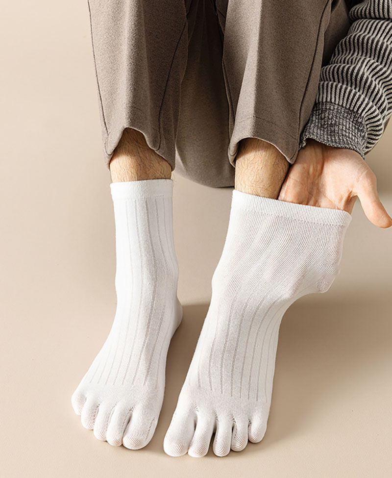 Calcetines hasta la rodilla a la con cinco dedos para hombre, calcetines a rayas de Color sólido hasta la pantorrilla, calcetines con punta abierta y absorción del sudor para primavera y verano, 5 dedos