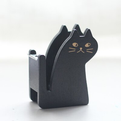 tape dispenser kawaii retro wooden cat styling tape cutter Miranda cat manufacturer cute stationery: black