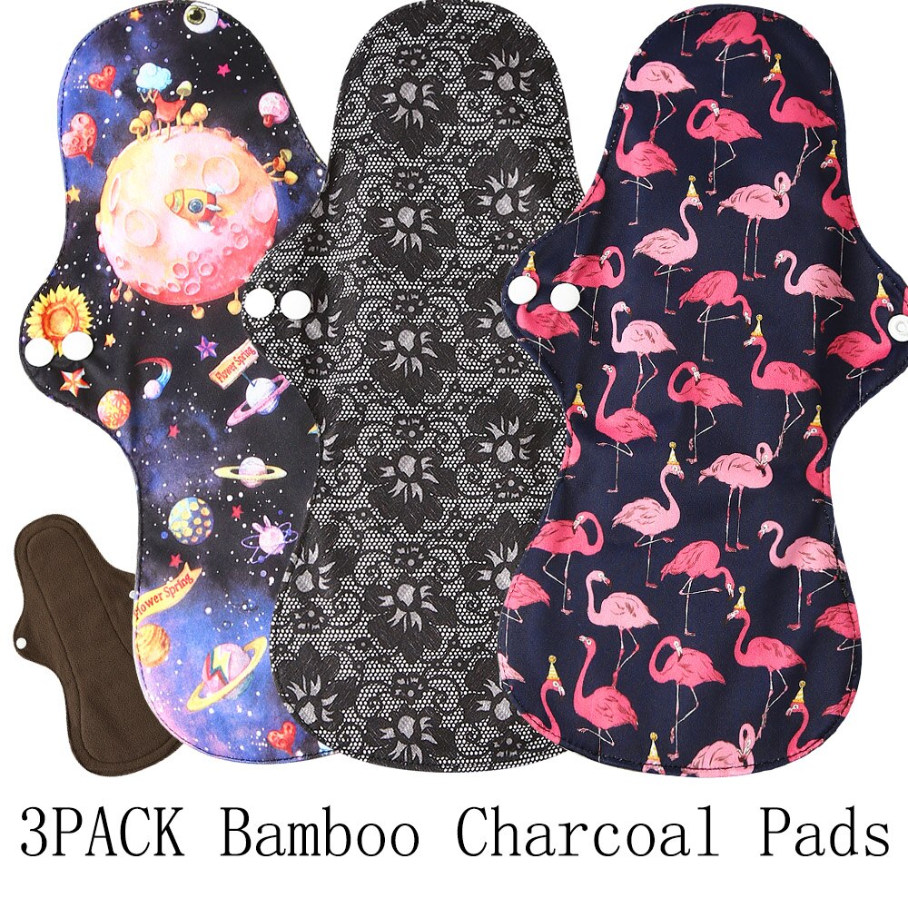 Compresas menstruales de carbón de bambú reutilizables, compresas sanitarias de flujo pesado, lavables, para uso nocturno, Extra grandes, 2 uds.: 697074