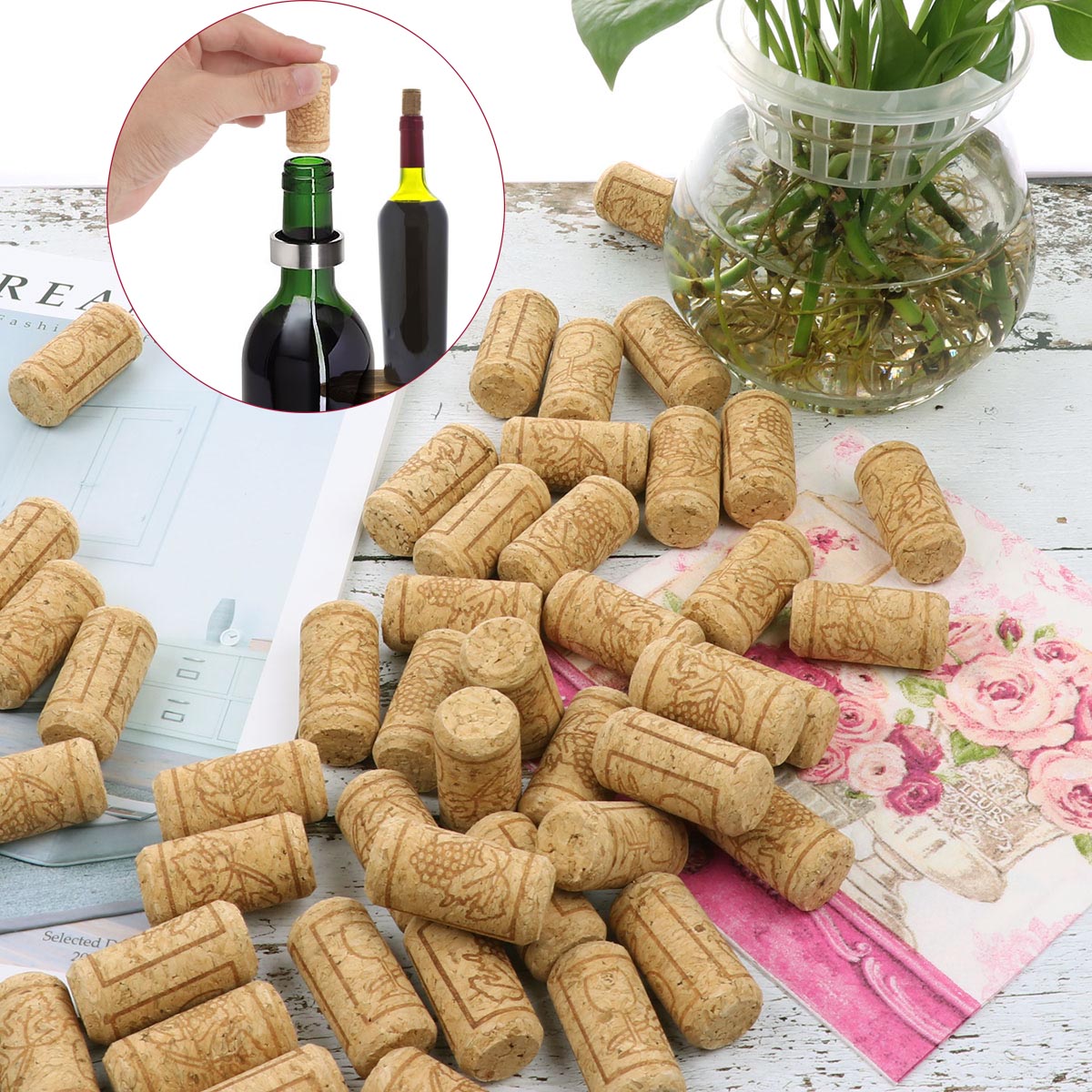 Tapón de vino de 100 cm de diámetro, tapón de corcho para botella de vino, tapón de corcho, tapón de botella de madera Natural, 50 o 2,2 Uds.