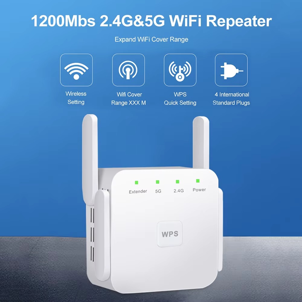 1200Mbps Wi-fi Repeater Amplifier 5G Wireless WiFi Repeater Signal Wifi Extender Network Wi fi Booster 5 Ghz Long Range