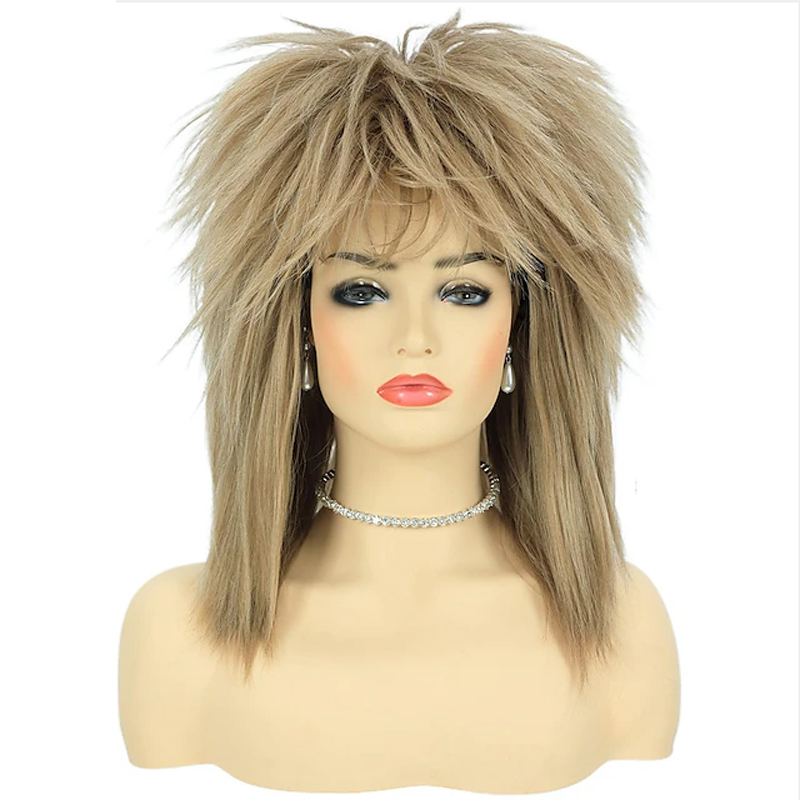 HAIRJOY Synthetic Hair 80s Tina Diva Costume Wig for Women Big Blonde Rocker Mullet Wigs Glam Punk Rock Rockstar Cosplay Wig: Platinum Blonde