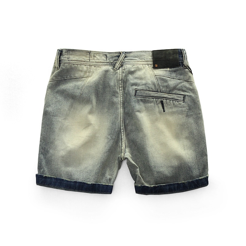 Män sommar japanstil vintage jeansshorts i bomull man casual mellan midja enfärgad tvättade streetwear jeansshorts