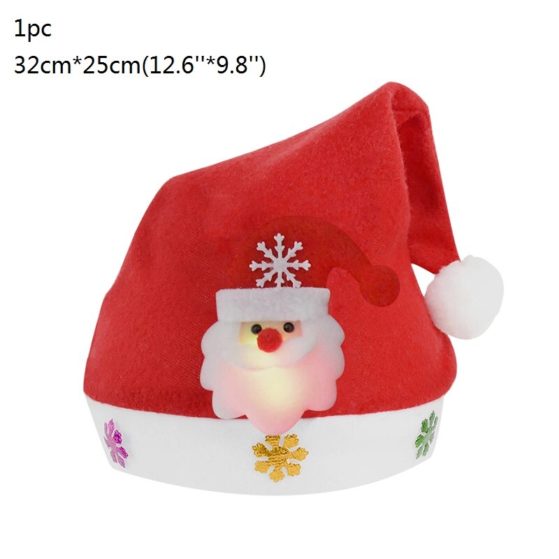 1Pc Gloeiende Sneeuwpop Herten Kerstman Hoed Niet-geweven Stof Kerst Hoeden Rode Cap Voor Kids Volwassenen xmas Supplies Party Hoed: B05-S-Santa Claus