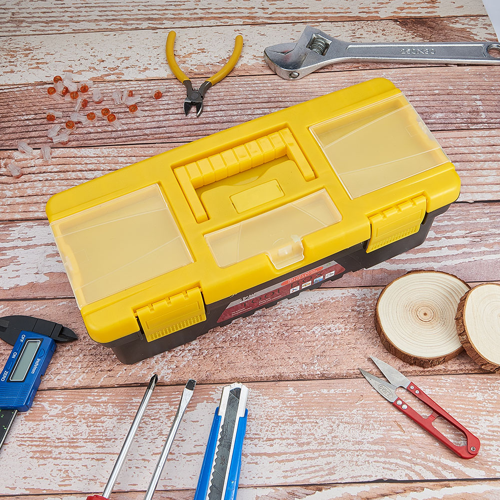 17inch Plastic Toolbox with Tray Compartment Tote Tool Box Parts PVC Case Chest Storage 1pcs No Tools Included