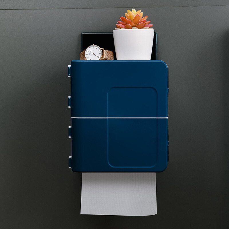 Portable Waterproof Tissue Toilet Paper Holder Plastic Wall Mounted Dispenser Organizer Storage Box Bathroom Accessory: Blue