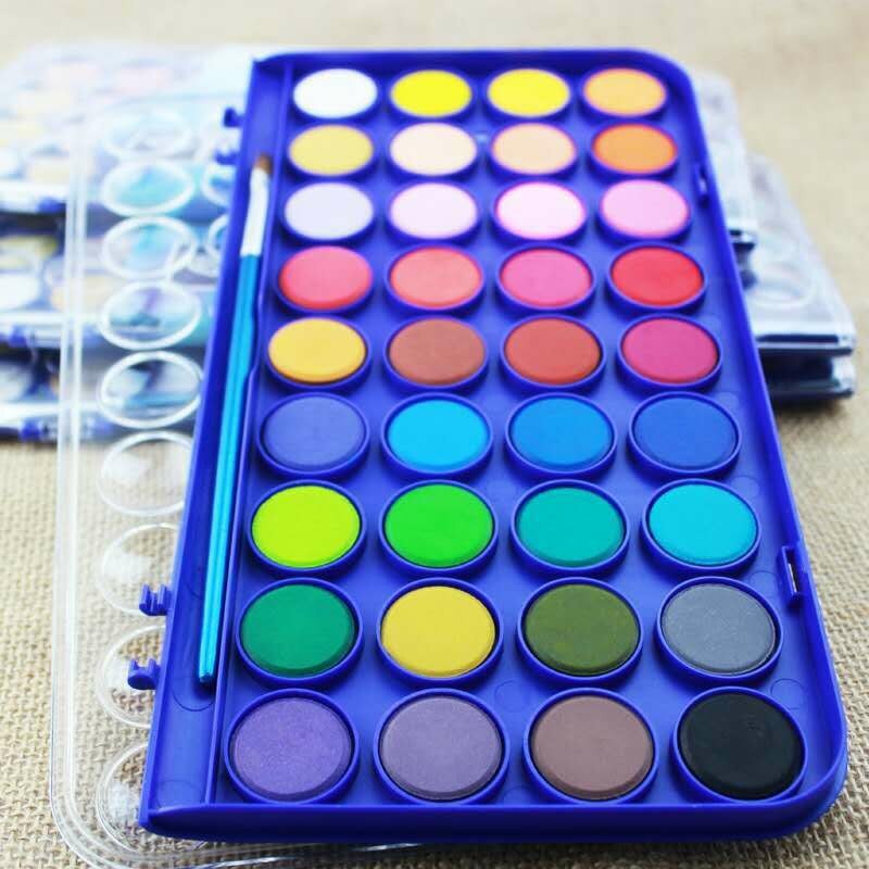 36 kleur/set van draagbare plastic doos reizen effen aquarel verf set voor kinderen aquarel kunst levert geven een borstel