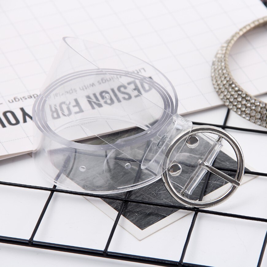 100cm / 39inch Resin Waist Belt Transparent Heart Buckle Belt Women Cute Jeans Dress Band Strap Harajuku Ladies PVC Clear Belt: Silver Round