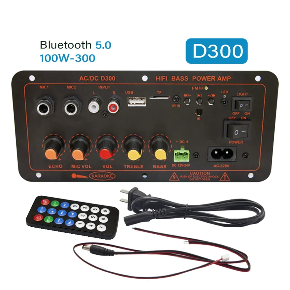 600W Bluetooth 5.0 MP3 Amplifier Board 12V 24V Dual Microphone AMP Module USB TF FM Car Music Lossless Bass Sound for Subwoofer: transparent / 110V
