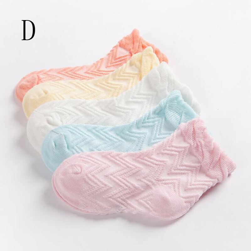 Calcetines finos de algodón para niños de 0 a 8 años, medias informales de color sólido para bebés, 5 par/lote: D / 4-6 years old