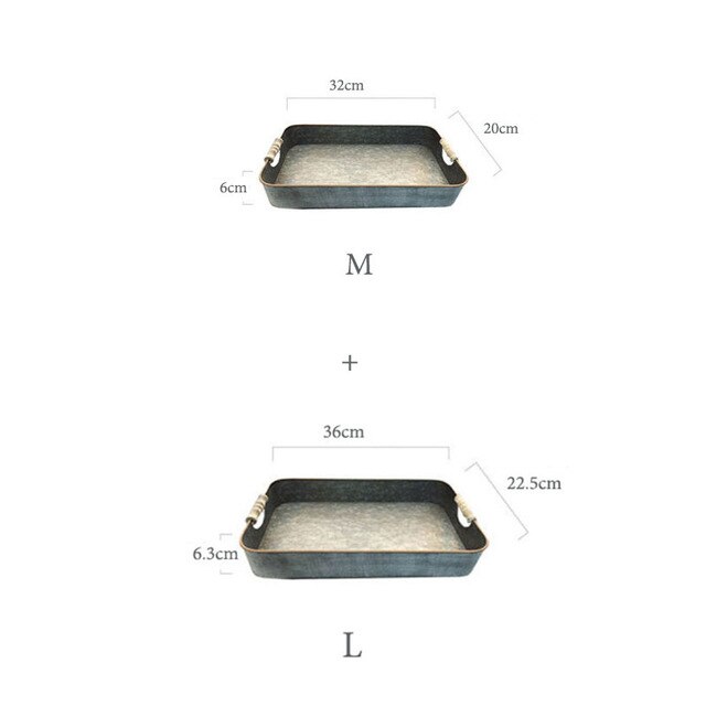 Rectangular Iron Serving Trays Antique Retro Metal Storage Sundries Tray Breakfast Bread Tea Serving Plate Decorative: 2pcs (ML)