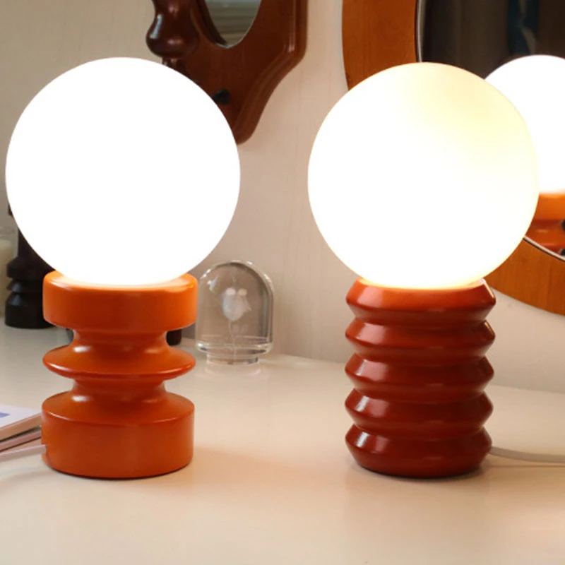 Mellem antik stil orange massivt træ glas led bordlampe soveværelse sengelampe hjem atmosfære natlampe koreansk ins lampe