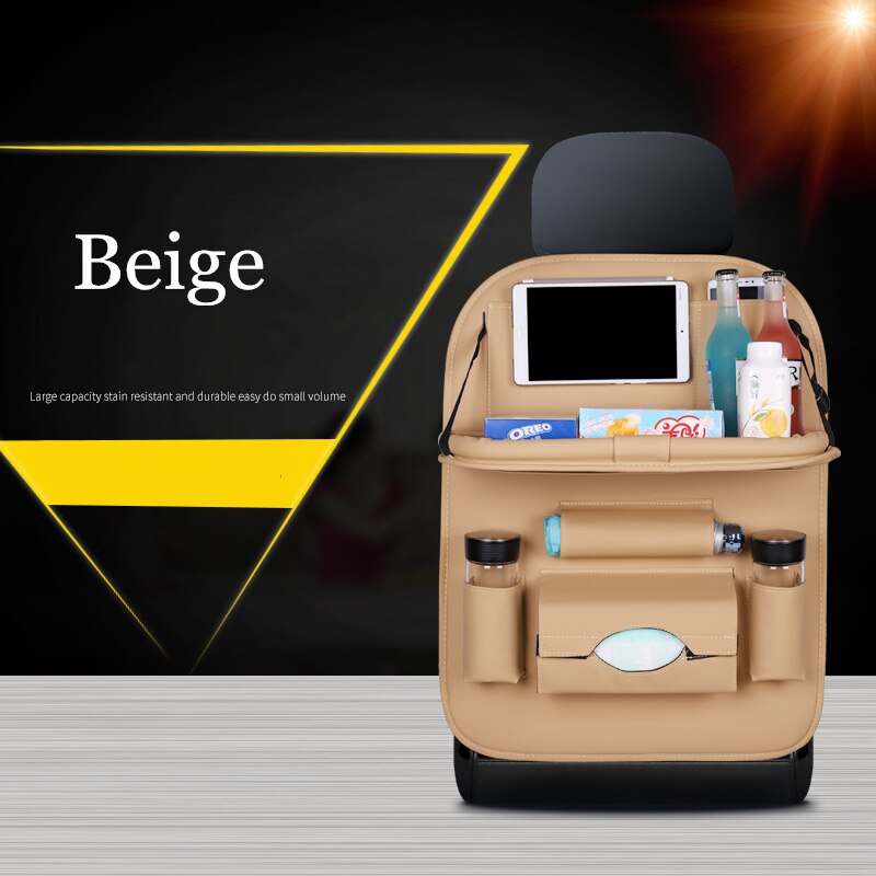 Nueva mochila para asiento de coche, organizador de mesa plegable, caja de almacenamiento para silla de bebé, caja de bolsillo, accesorios para automóviles: beige