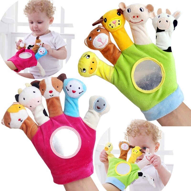 Peuter Baby Kind Zoo Dier Handpop Handschoen Vinger Knuffel Cartoon Verhaal Simuleren Pop