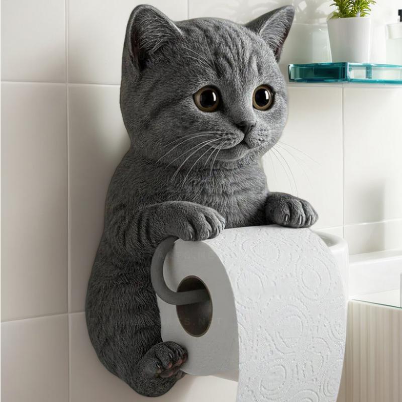 Toiletpapirholder til katte harpiks vægmonteret badeværelse toiletpapirholder køkkenrulleholder sød dispenser værelsesindretning