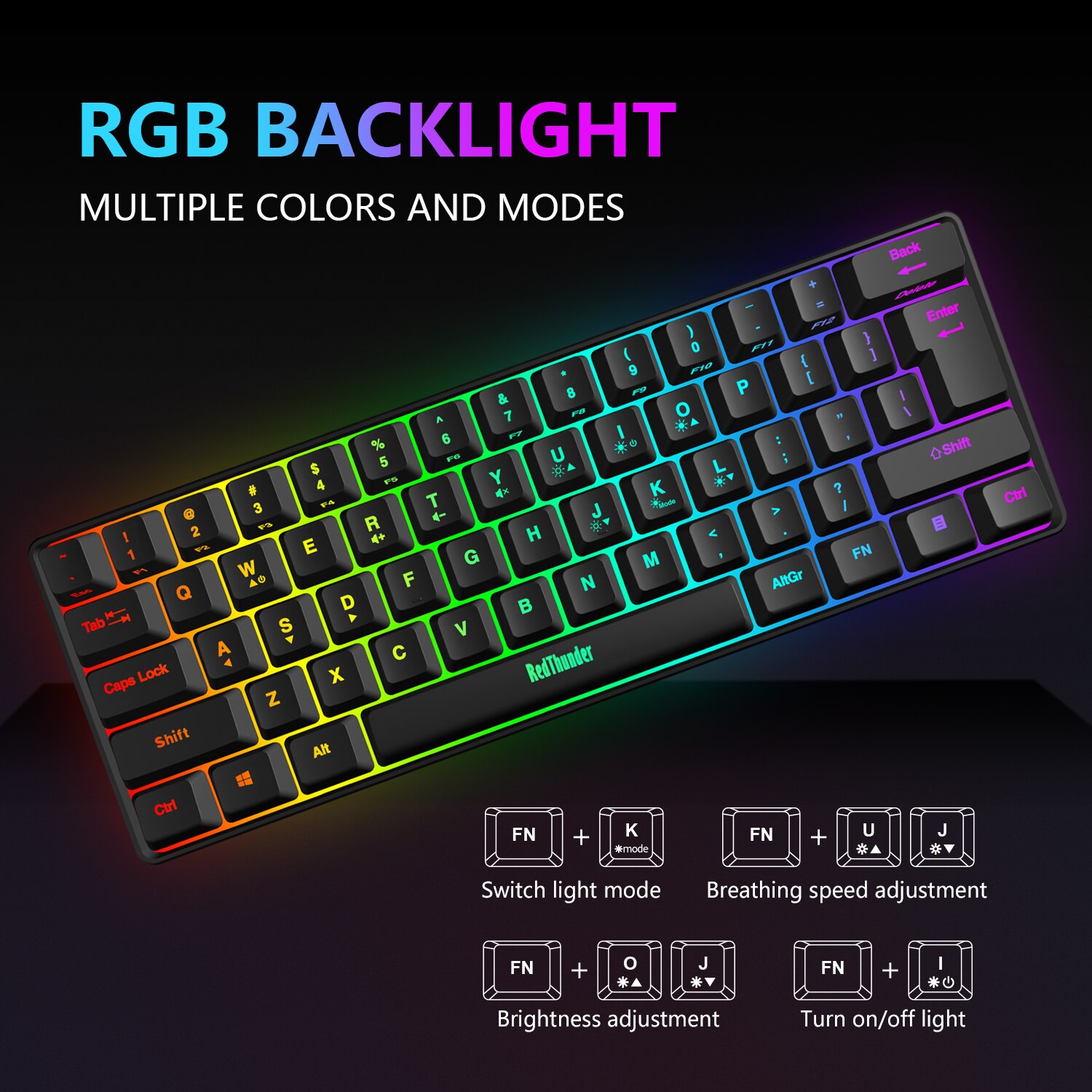 Ensemble clavier et souris de jeu RedThunder 60%, Mini-clavier Ultra-Compact, rétroéclairé rvb, 7200DPI, pour PC et Mac Gamer