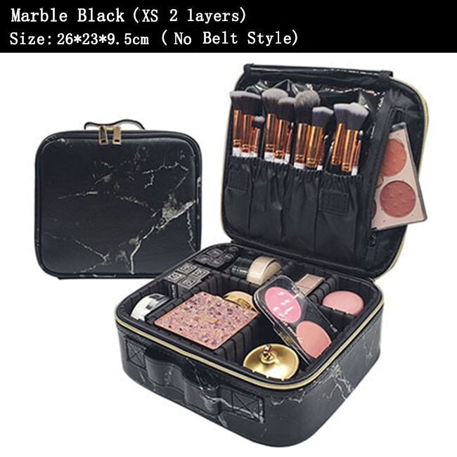 Kobiety PU skóra makijaż torba profesjonalny Manicure artysta torba na kosmetyki kobiece zestawy pełny Organizer na kosmetyki wózek Beauty Box: Marble Black XS