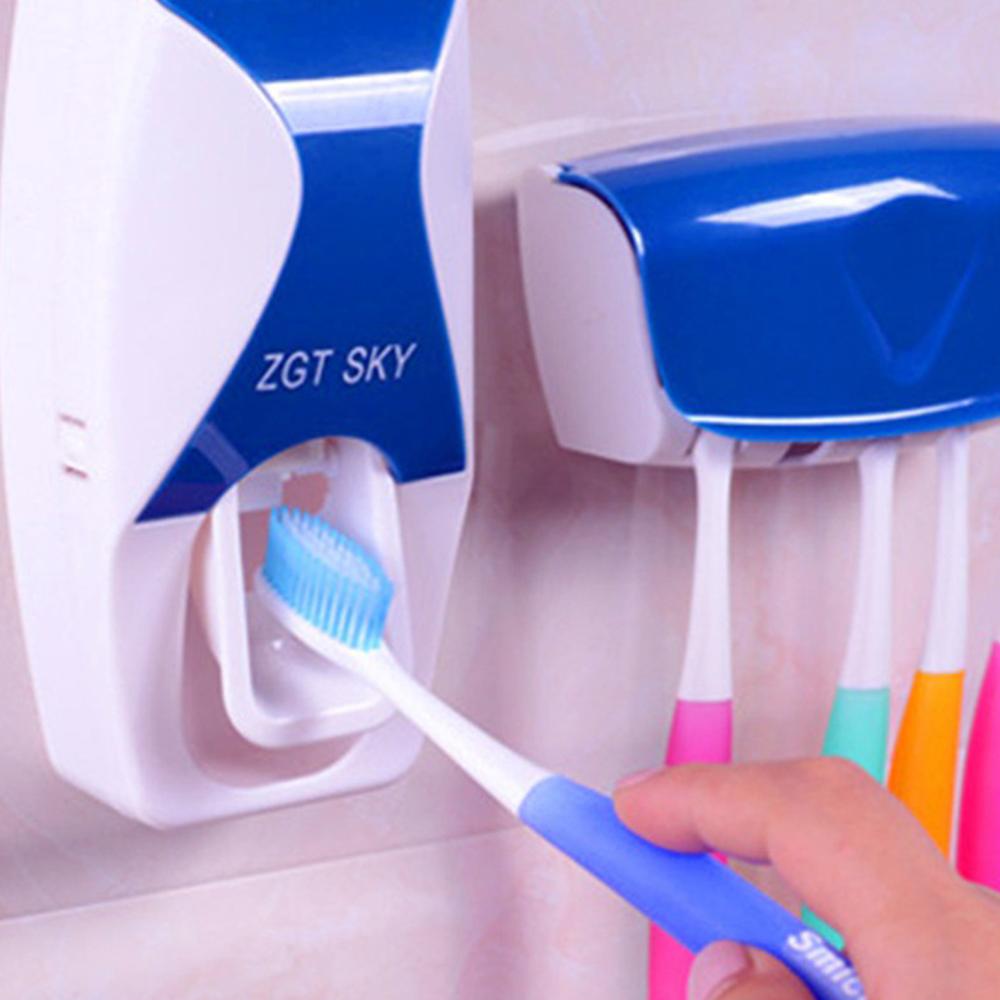 Automatische Clever Zahnpasta Spender + 5 Zahnbürste Lagerung Organizer Halfter Gestell einstellen Zauberstab Halterung Ständer Presse