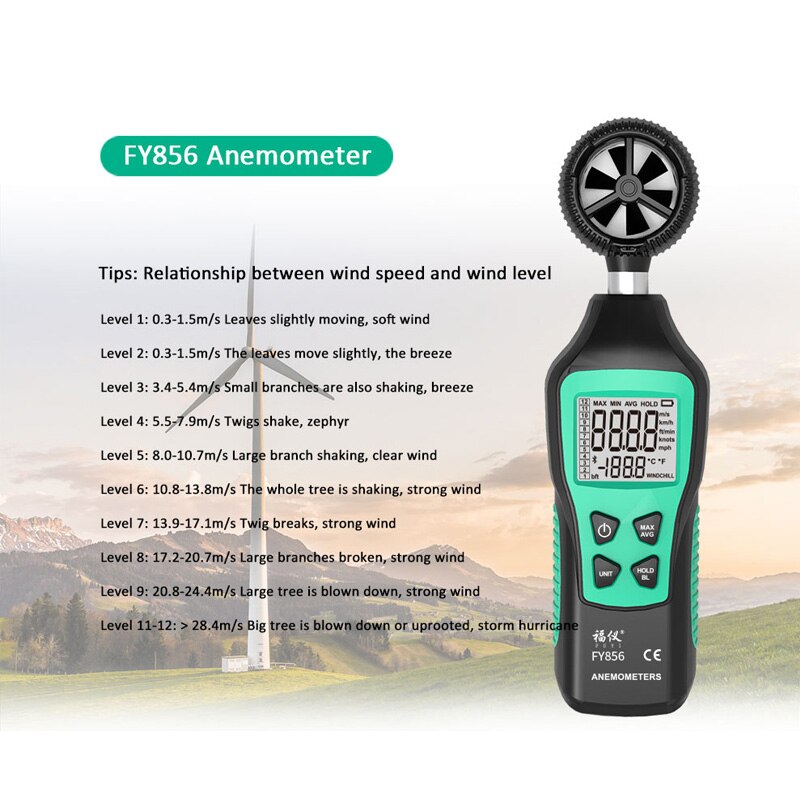 Anemometer Portable Mini Anemometro Thermometer Wind Speed Gauge Meter Windmeter 30m/s LCD Sceen Air Flow Meter