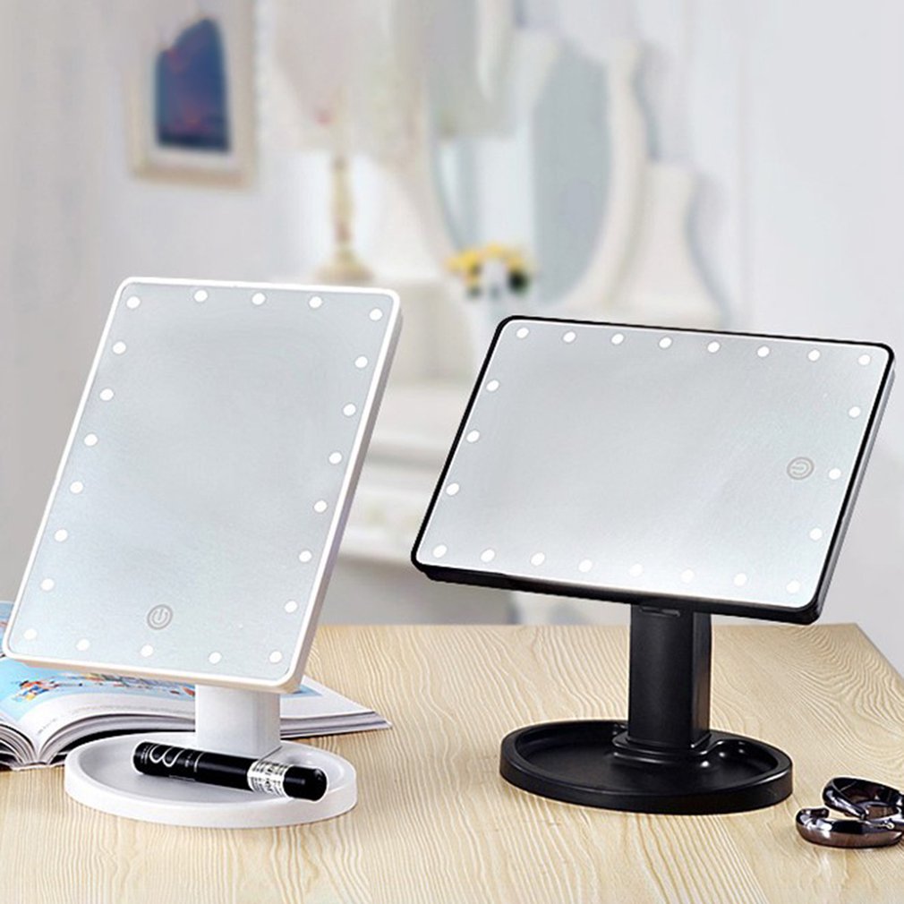 Led Makeup Mirror With Light Desktop Storage Touch Sensor Mirror 360 Rotating Square Makeup Mirror Makeup