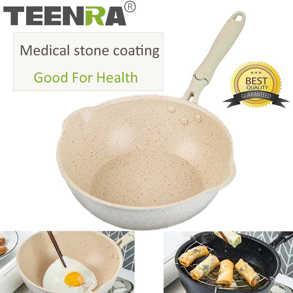 Teenra 20Cm Maifan Stone Wok Non-stick Pan Aluminium Pannen Japanse Huishoudelijke Wok Keuken Ontbijt Pot