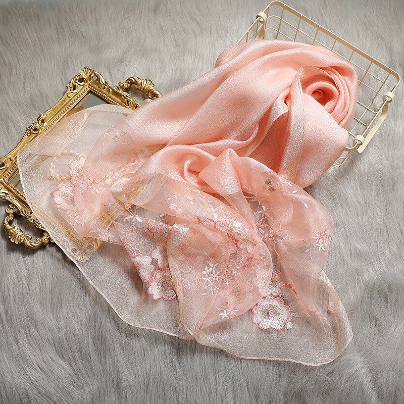 Luxury Brand silk scarf Women begonia flower silk embroidery scarf Autumn and winter female scarf ladies