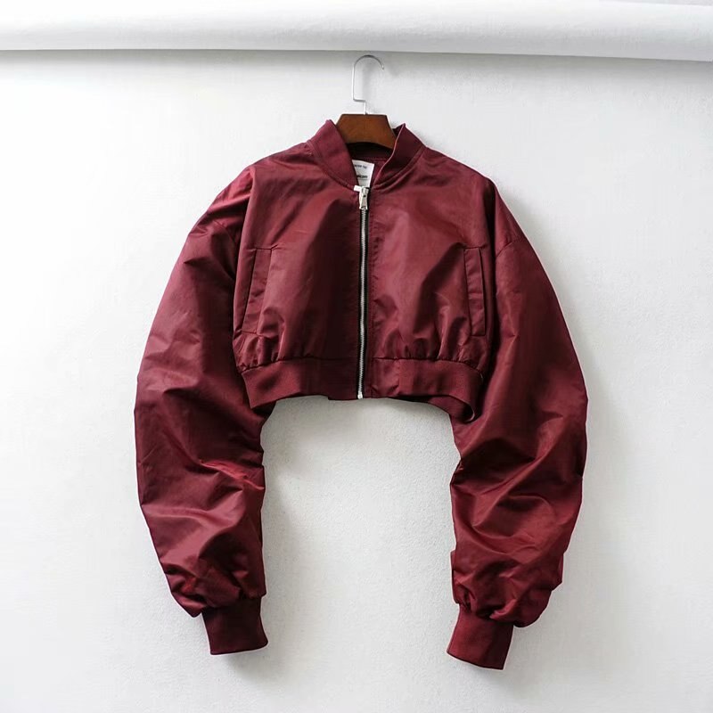 Hwlzltzht höst kort kvinnor baseball jackor lösa kappor kvinnor dragkedja casual basic jacka bomber coat kvinnliga ytterkläder toppar: Vinröd / L