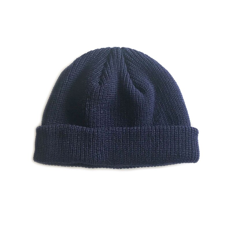 Mænd strikket hat beanie skullcap sømand cap manchet brimless retro marineblå stil beanie hat