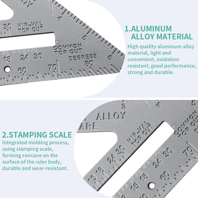 7" Ruler Carpenter Square Speed Square Layout Tool Measurement Tool Square Ruler Aluminum Alloy Ruler