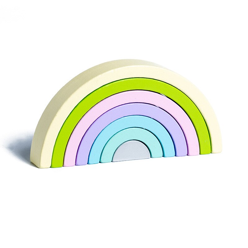 7 Stks/set Kleurrijke Macaron Houten Blokken Speelgoed Rainbow Assembleren Blokken Zuigeling Kinderen Educatief Baby Speelgoed: 2