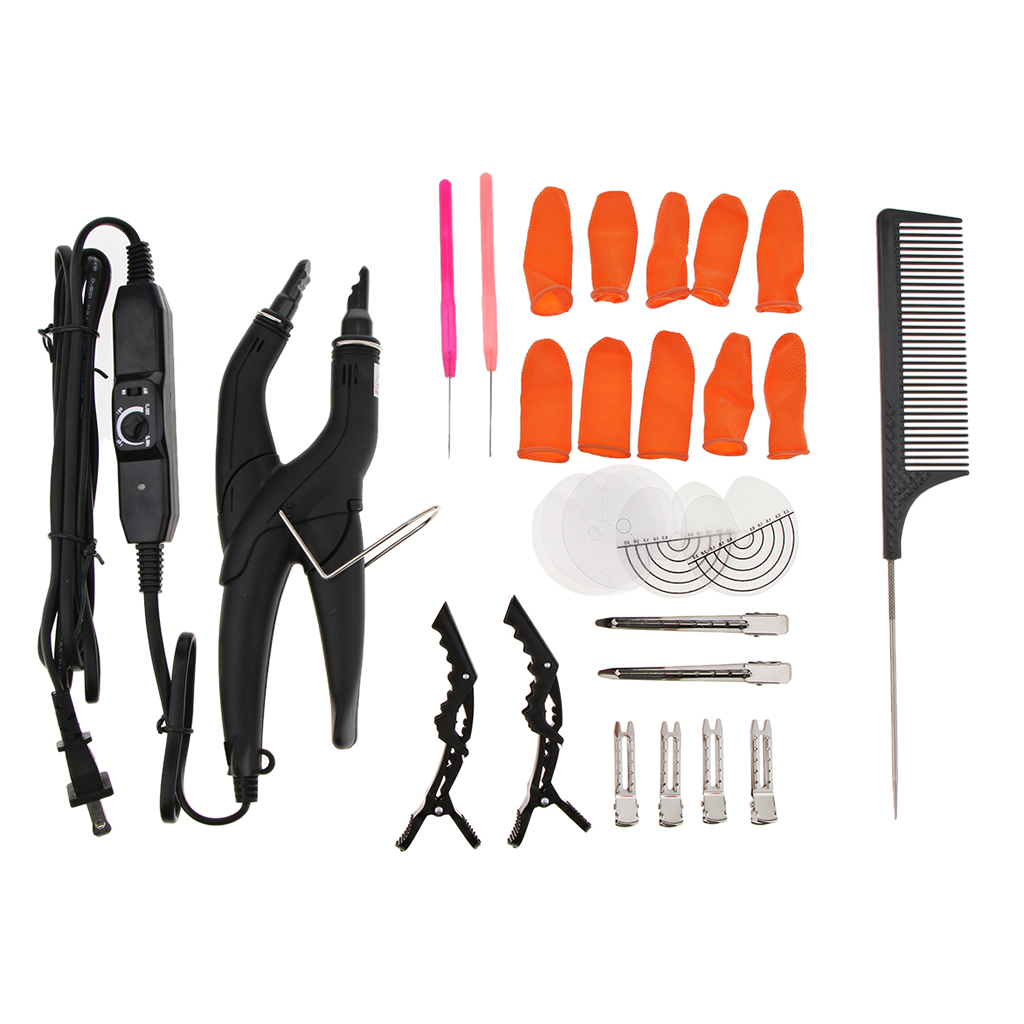Pre-Bonded Hair Extensions Fusion Keratin Heat Iron Connector Wand Apply Tool Kit - US Plug