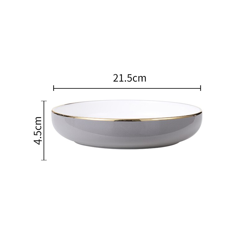 Light Luxury Ceramic Plate Smoke Gray Golden Rim Dinner Plates Dessert Dish Soup Bowl Dinning Room Western Tableware Set: C
