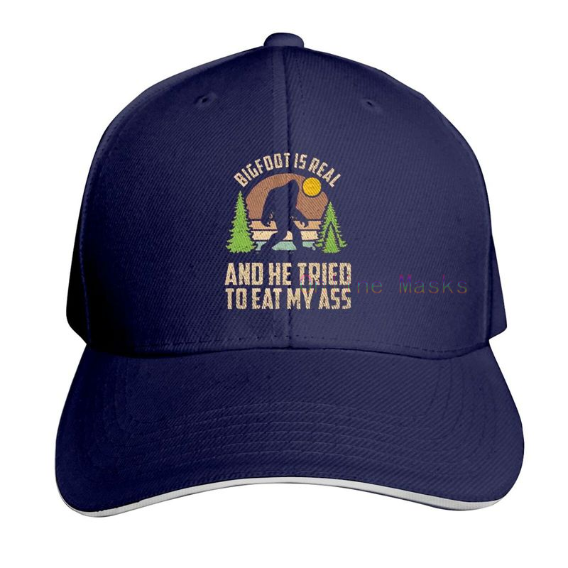 Bigfoot is Real and He Tried to Eat My Ass Baseball Cap Unisex Vintage Trucker Hat Adjustable Cowboy Hats for Mens Womens: Lake Blue