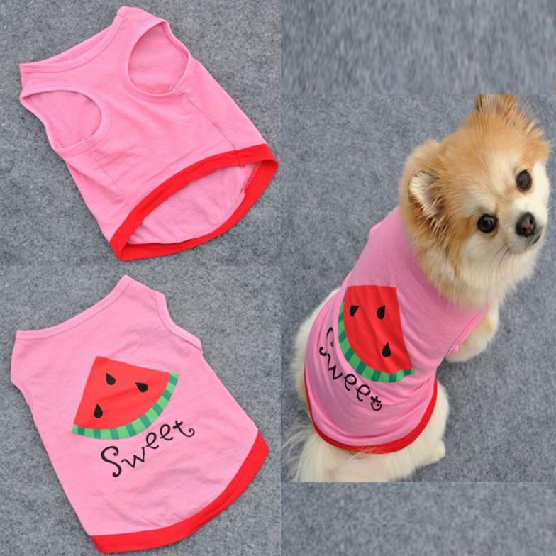 Kæledyr hund åndbart tøj hvalp vest lille hund bogstaver vandmelon t-shirt til kæledyr 1